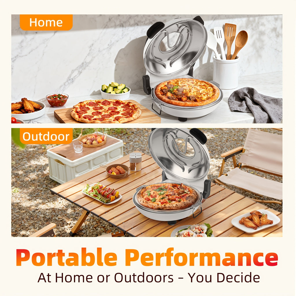 Indoor Pizza Oven by YIBAKE, White Countertop Pizza Maker and Grill for Home Pizza Nights, Listed 12-Inch Pizza Size and Maximum 800°F Heating