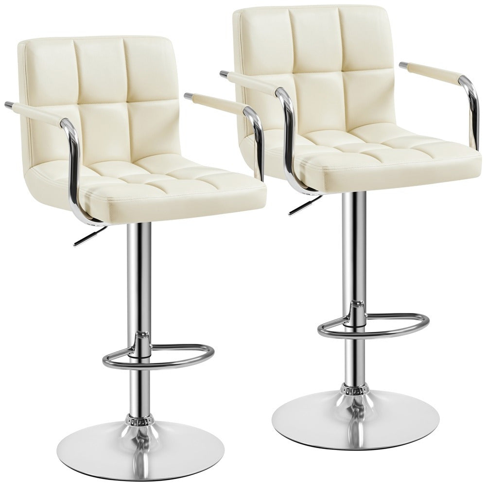 PU Leather Bar Stools Set of 2 by Costoffs, Adjustable Height and 360-Degree Swivel Seats with Backrests, Footrests and Steel Bases for Kitchen Islands