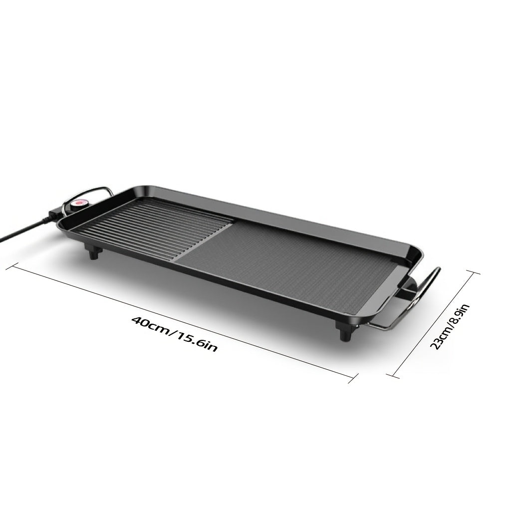 Electric Grill with Nonstick Roasting Surface, Adjustable Temperature and Listed Drip Tray, Extended-Length, Medium or Large Options for Family Meals