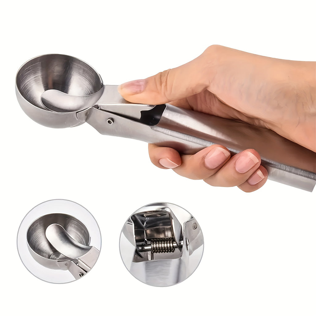 Ice Cream and Fruit Scoop in Stainless Steel, One-Piece Dual-Purpose Manual Serving Utensil for Dessert Bowls, Fruit Preparation and Home Entertaining