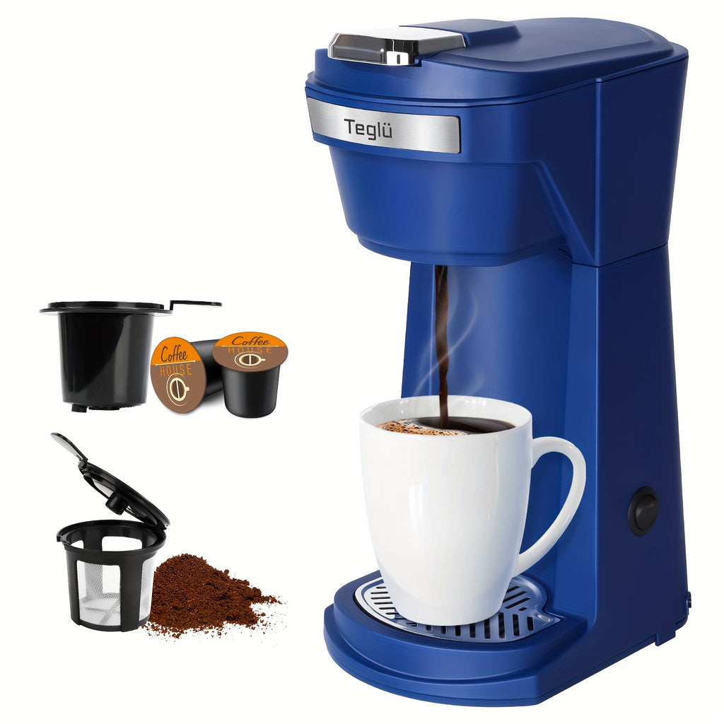 Single Serve Coffee Maker 2 in 1 for K Cup Pods & Ground Coffee, One-Button 2-Minute Brew, 6-14 oz Sizes, Auto Off, Compact for Office, Travel & Dorm, 4 Colors