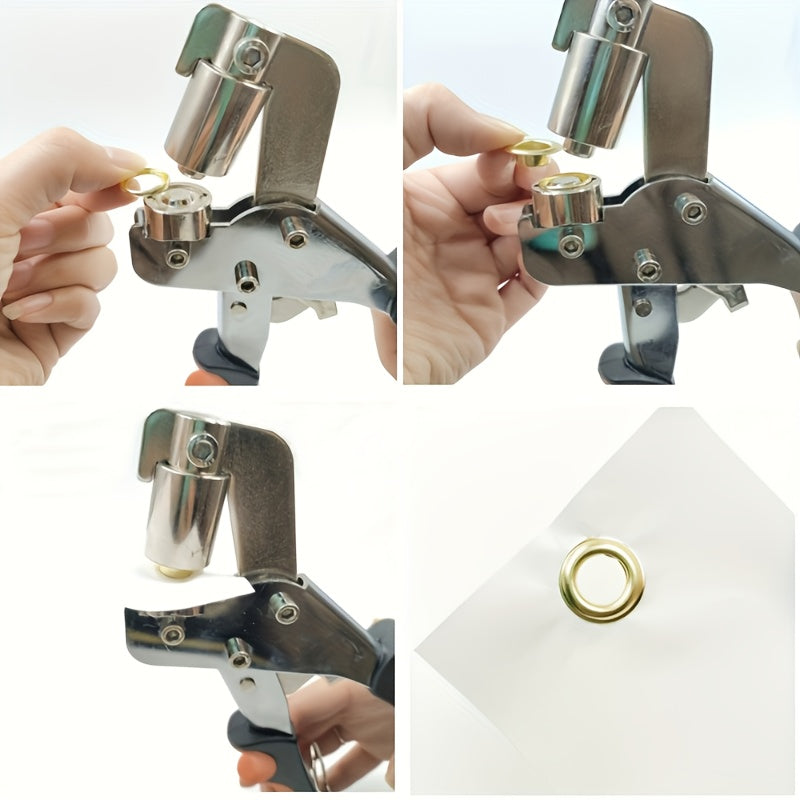 Eyelet Punch Set with Listed 10mm Eyelets and Rings, 200-Set Tool Option Label for DIY Tarpaulin, Faux Leather and Fabric Sewing or Craft Projects