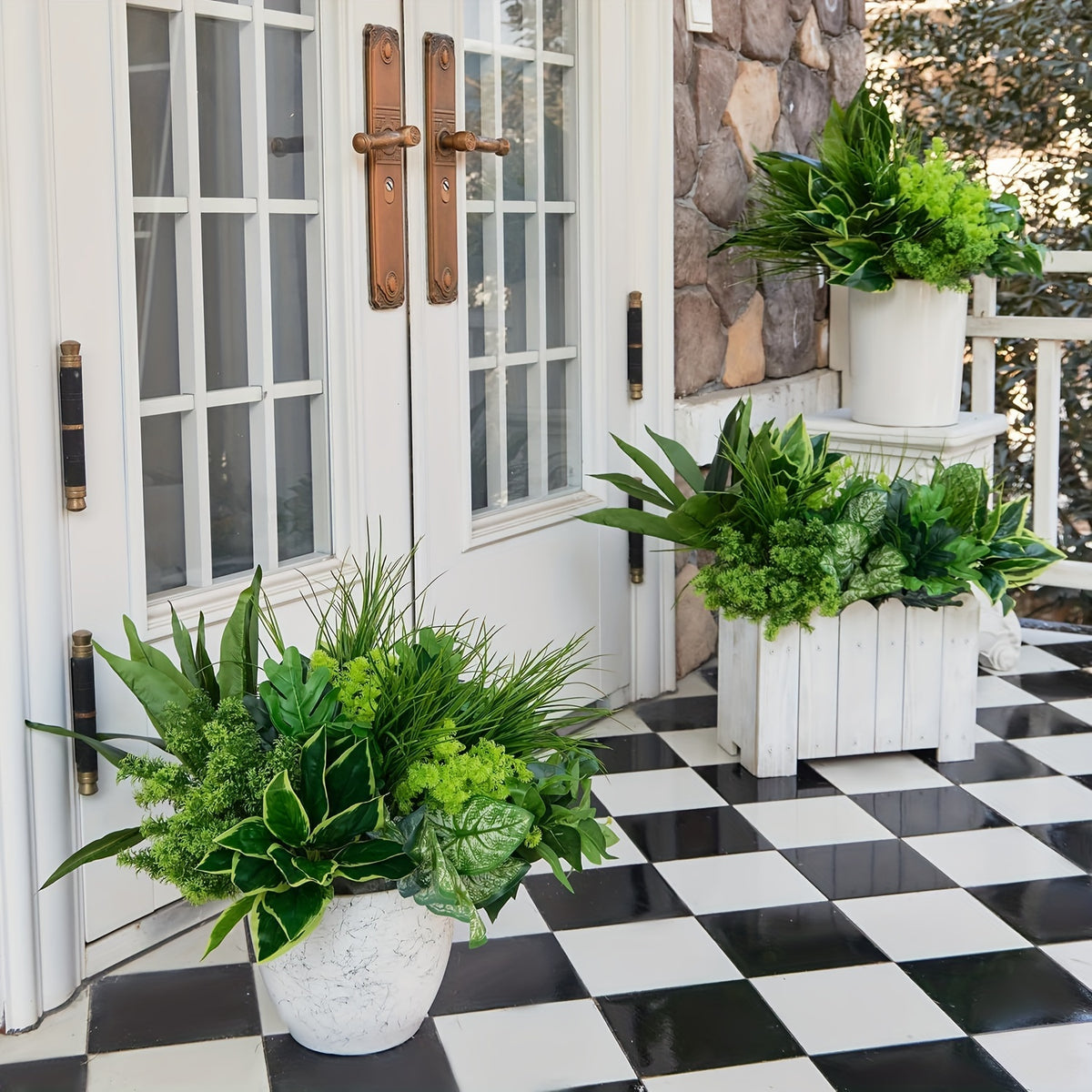 Artificial Boxwood Stems with Green Plastic Foliage, 18-Piece Faux Greenery Set for Window Box Displays, Porch Planters, Wedding Arrangements and Farmhouse Decor