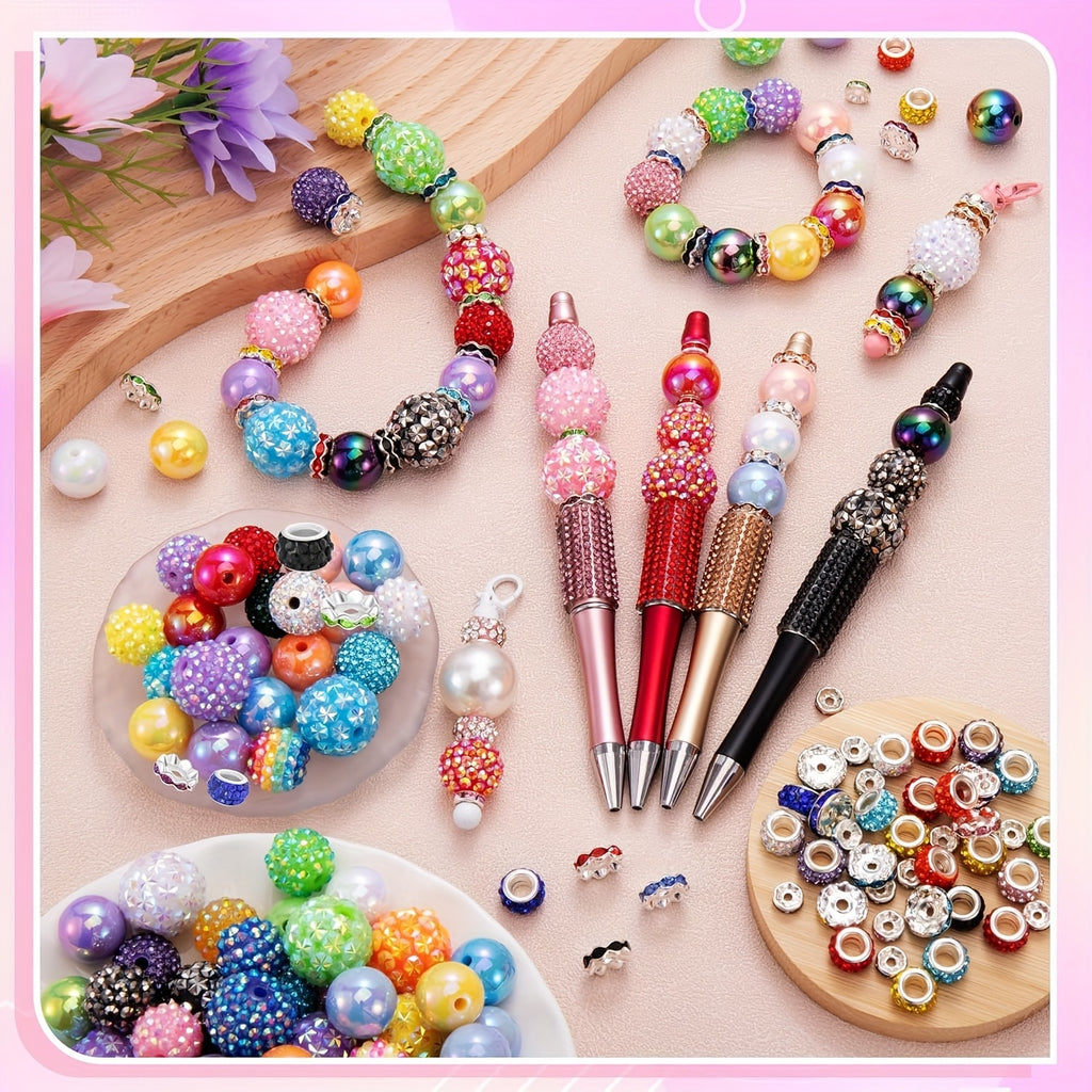 Bubblegum Beads for Beadable Pens, Listed 200-Piece Mixed Color Craft Assortment with 16mm and 20mm Chunky Bead Wording and Rondelle Spacers for DIY Keychain Projects