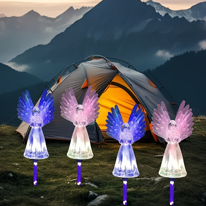 Solar Angel Garden Lights in Listed Two- or Four-Piece Options, Outdoor Decorative Lighting for Yard and Patio Displays, Housewarming and Seasonal Gift Ideas
