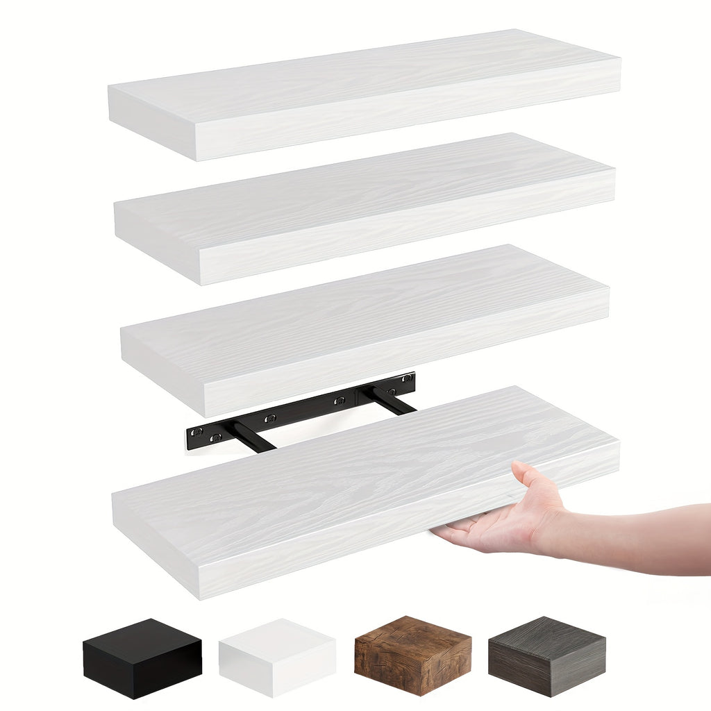 Rustic Wood Floating Shelves by TOMNK with Listed 15.8-Inch Size, Four or Eight-Piece Wall Shelf Sets for Bedroom, Living Room and Kitchen Storage Displays