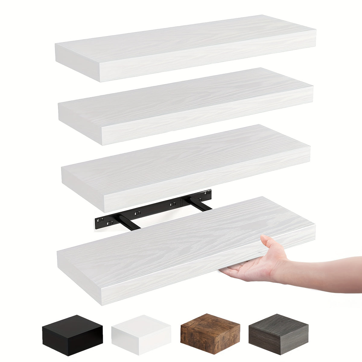 Rustic Wood Floating Shelves by TOMNK with Listed 15.8-Inch Size, Four or Eight-Piece Wall Shelf Sets for Bedroom, Living Room and Kitchen Storage Displays