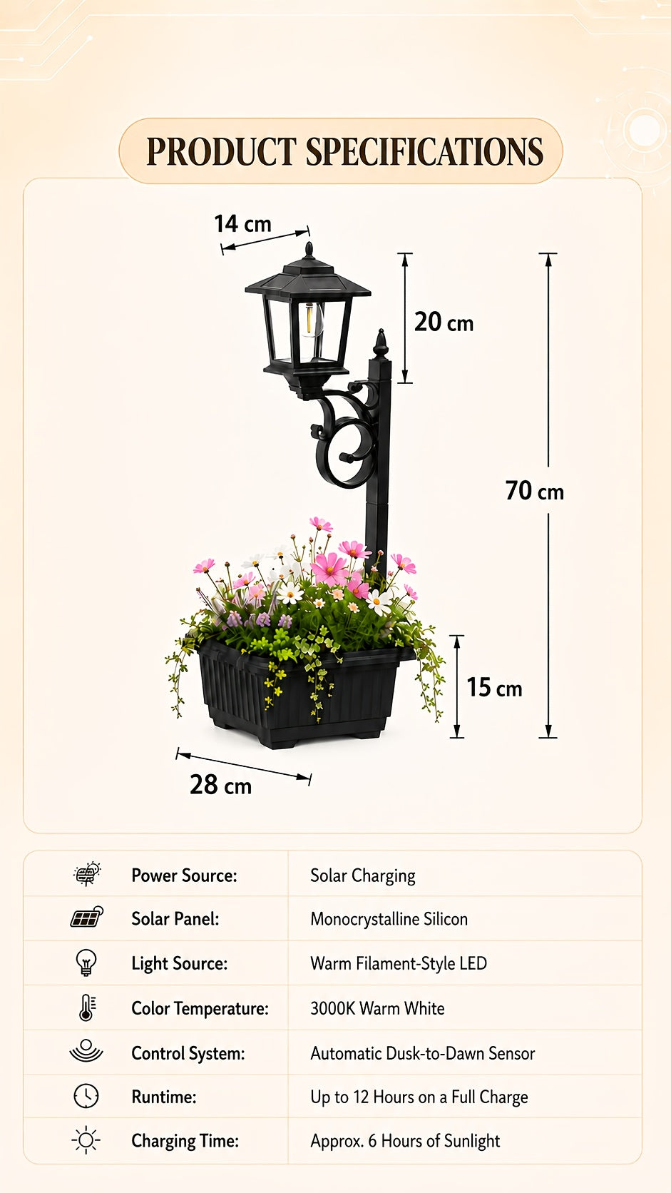 Solar Flower Pot Lights, Freestanding Garden Decor with Listed IP65 Rating in 2pcs or 1pc Black Options for Lawn and Courtyard Decorative Displays