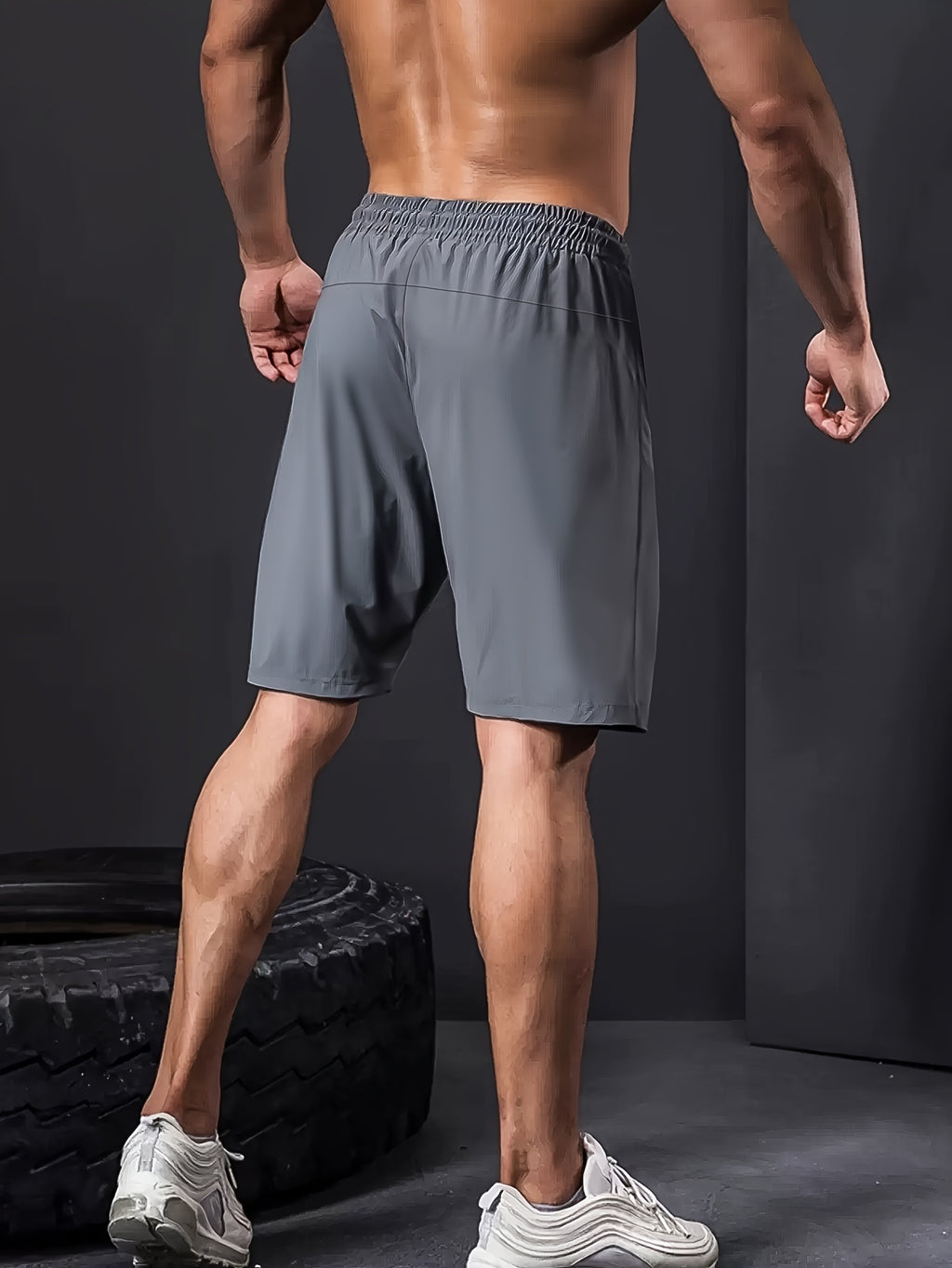 Men's Stretch Shorts with Drawstring Waist and Zippered Pockets, 85% Polyamide and 15% Elastane Fabric in Eight Color-Style Labels for Casual Summer Wear