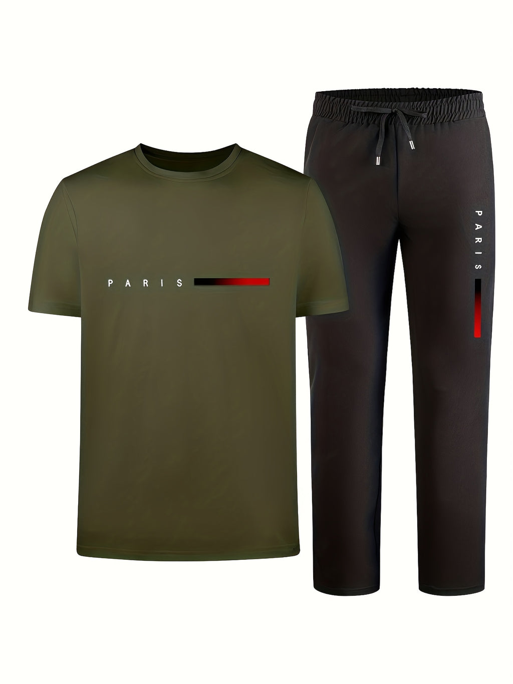 Men's Two-Piece Outfit with Printed Short Sleeve Crew Neck Top and Straight Pants, Seven Color Options and S to XXL Sizes for Casual Spring and Summer Style