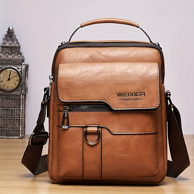 Tablet Crossbody Messenger Bag by WEIXIER with Listed 8-Inch Device Fit, Card Slots and Card Wallet, Vintage Vertical Shoulder Bag in Three Colors for Daily Commuting