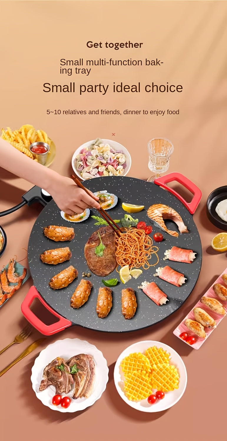 Electric Baking Pan by Aoran with Red Handle, Five Adjustable Heat Settings and Nonstick Surface, 18.11 or 19.55 Inch Total Length for Indoor Cooking