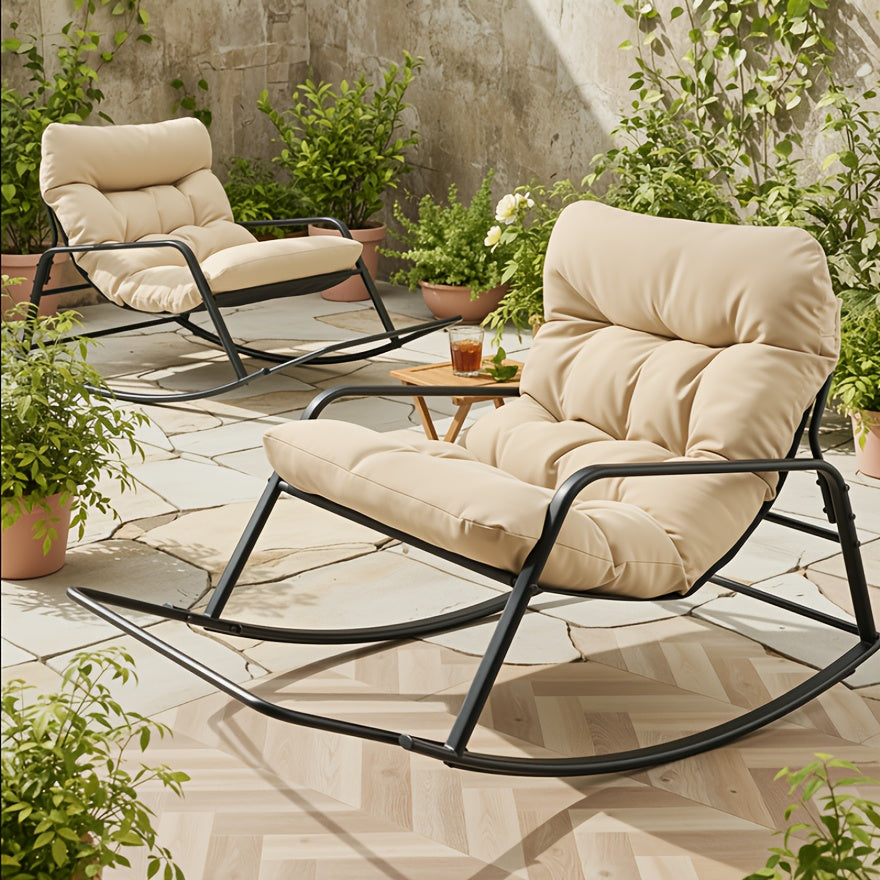 Patio Rocking Chair with Cushion in Papasan Egg Style, Grey, Beige, Khaki or Black with One or Two-Piece Options for Deck Lounging and Garden Reading