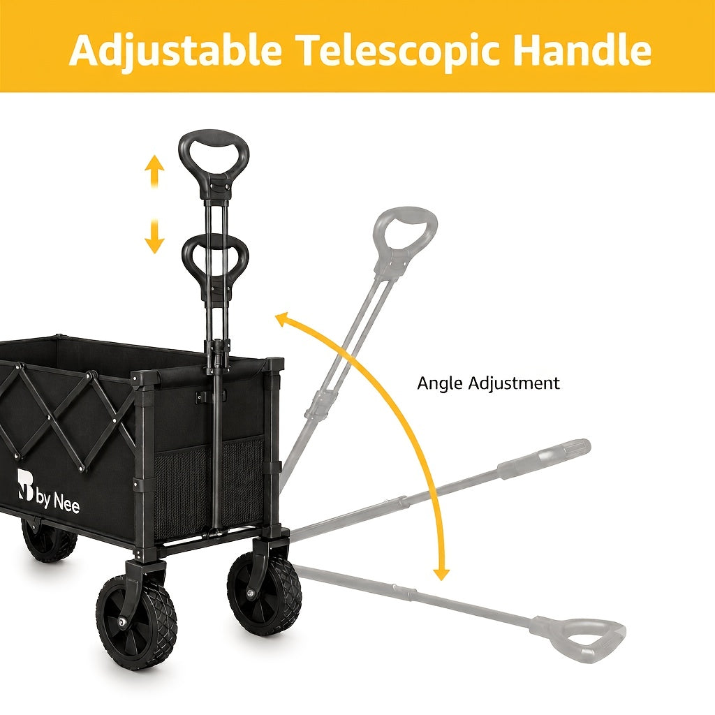 Folding Multipurpose Wagon with Listed Cup Holders and All-Terrain Wheels, Collapsible Utility Cart Options for Garden Supplies, Shopping and Camping Gear
