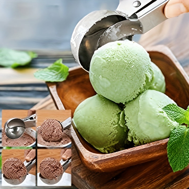Ice Cream and Fruit Scoop in Stainless Steel, One-Piece Dual-Purpose Manual Serving Utensil for Dessert Bowls, Fruit Preparation and Home Entertaining