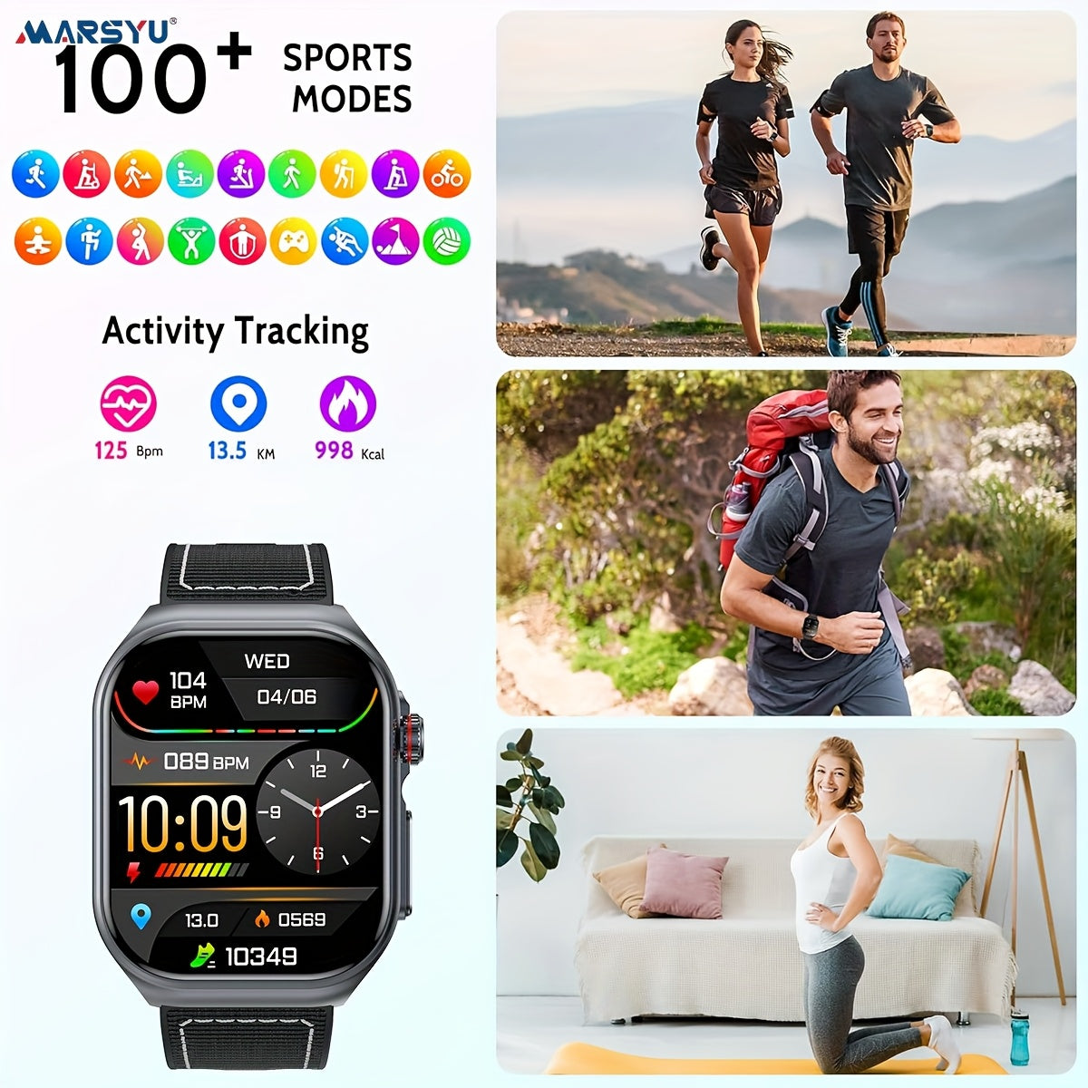 AMOLED Calling Smartwatch for Men and Women, 2.04-Inch Display, 530mAh Battery, NFC and Multi-Sport Modes with Magnetic Charging for iOS Android