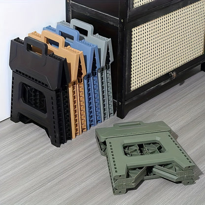 Portable Folding Stool with Carry Handle, Single Square PP Plastic Collapsible Seat in Five Colors for Indoor Gatherings, Picnics and Fishing