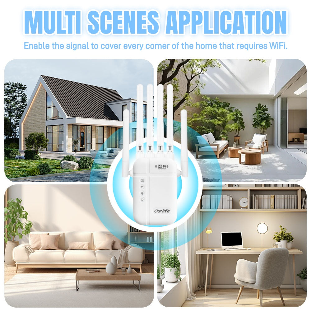 WiFi Signal Booster 0166 White Repeater with Listed Dual-Band 2.4GHz and 5GHz Support, Ethernet Port, One-Button Setup and Access Point Mode for Home Networks