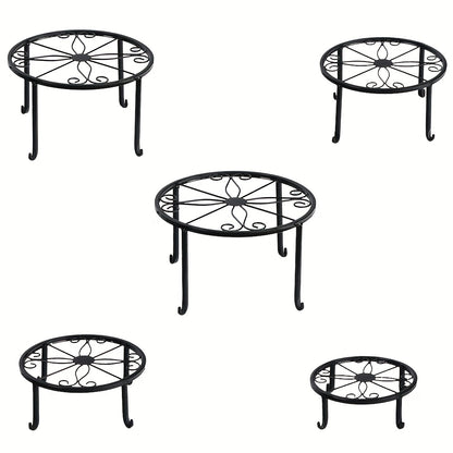Round Metal Plant Stand Set with 3, 4 or 5-Piece Options, Circular Flower Pot Holders for Indoor Living Rooms, Balconies and Outdoor Courtyard Displays
