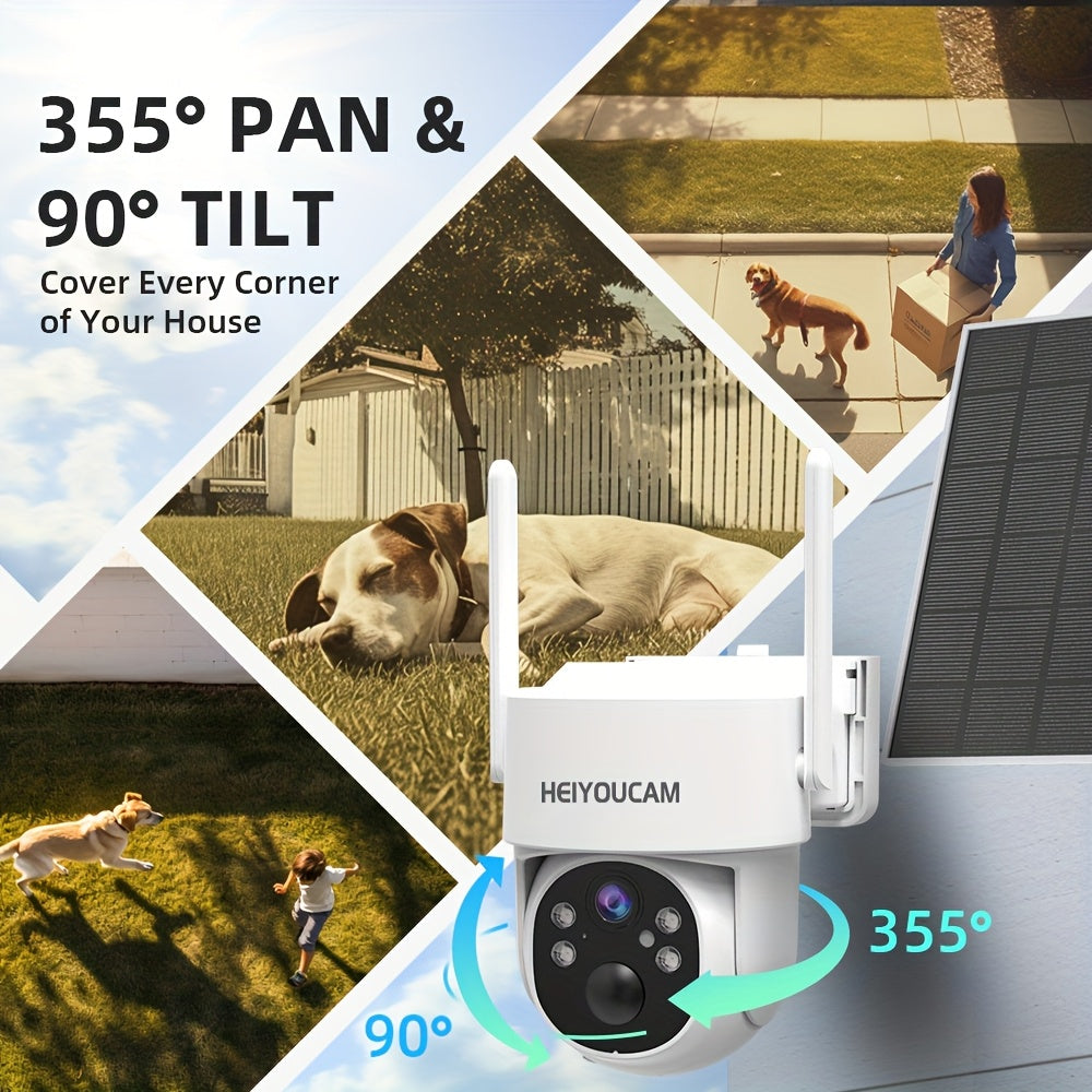 3MP Solar WiFi Security Camera with Human Tracking, Color Night Vision, Two-Way Talk, Siren and Spotlights for Outdoor Monitoring, Standard or 4-Piece Options