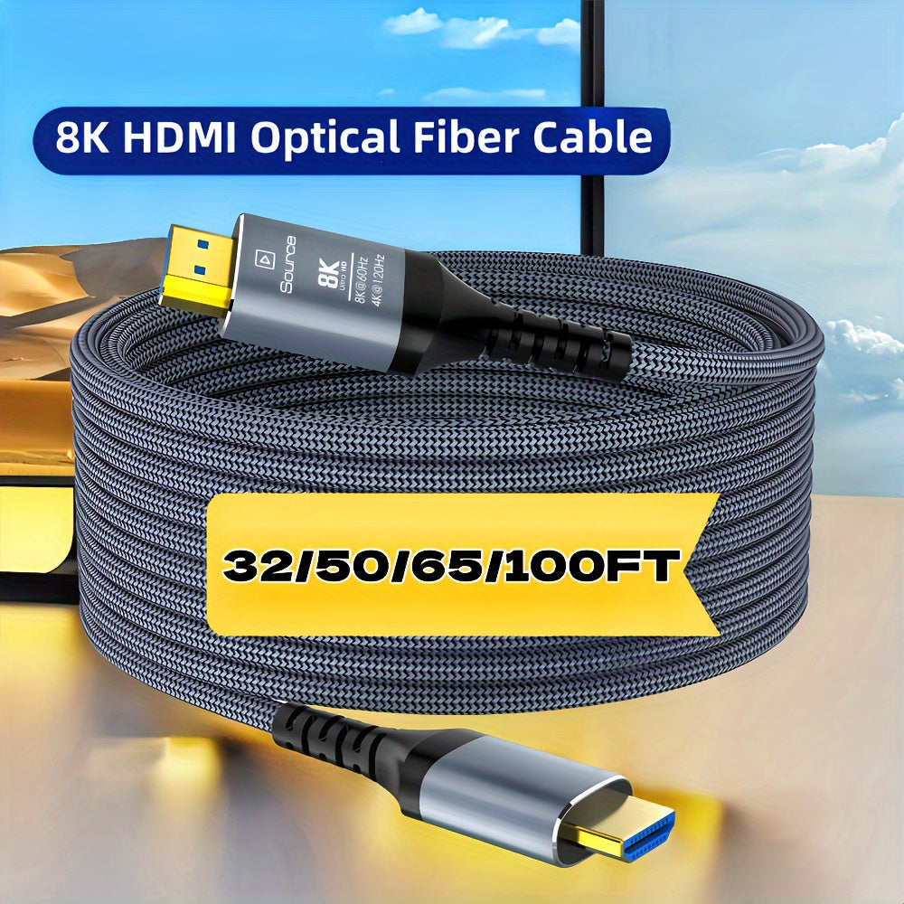 8K Fiber Optic HDTV Cable by MIZIQIER, Directional Gray Braided Cord with Listed 48Gbps, 8K60Hz and 4K120Hz Support, Three Length Options