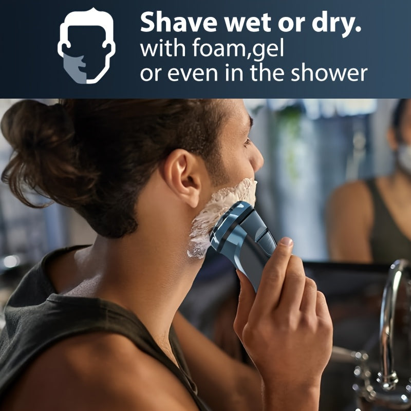 Sejoy Men's Electric Shaver with Pop-Up Trimmer, 3D Floating Head and LCD Display, Listed One-Hour Fast Charging in Blue, Light Blue or Gray
