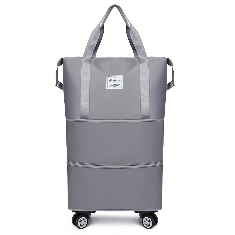 Expandable Travel Suitcase with Oxford Fabric, 3-Layer Foldable Design, Wheels and Fixed Shoulder Strap for Business Trips, Vacations and Packing