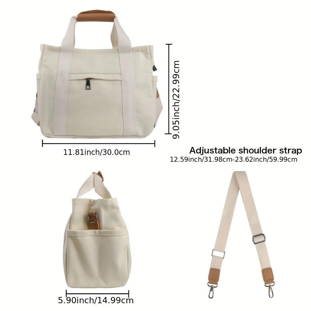 Multi-Pocket Tote Bag for Women with Zippered Main Compartment and Four Inner Slot Pockets, Casual Crossbody Shoulder Handbag in Five Colors for Daily Carry