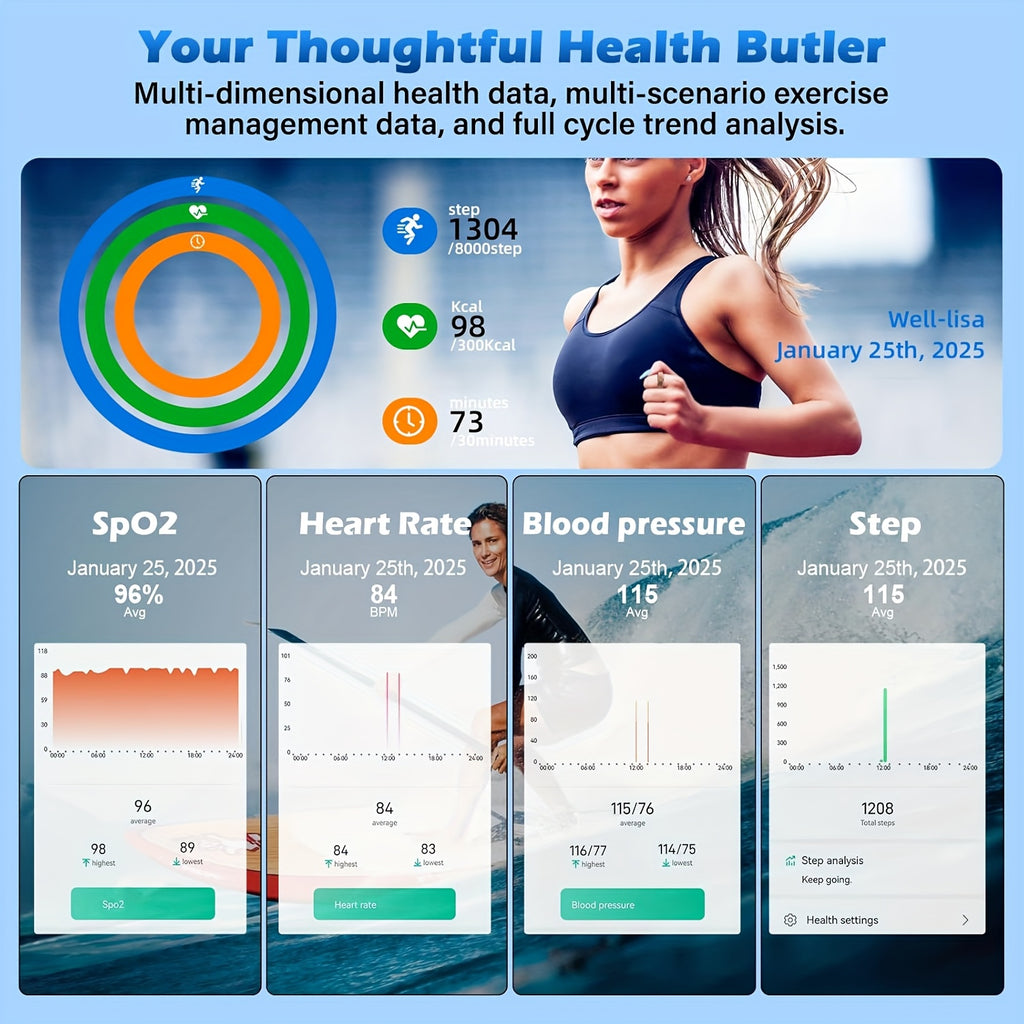 Sleep Tracker Smart Ring for Men and Women, Steps, Calories, Temperature and Cycle Tracking with SmartHealth App, iPhone and Android, Sizes 7–13