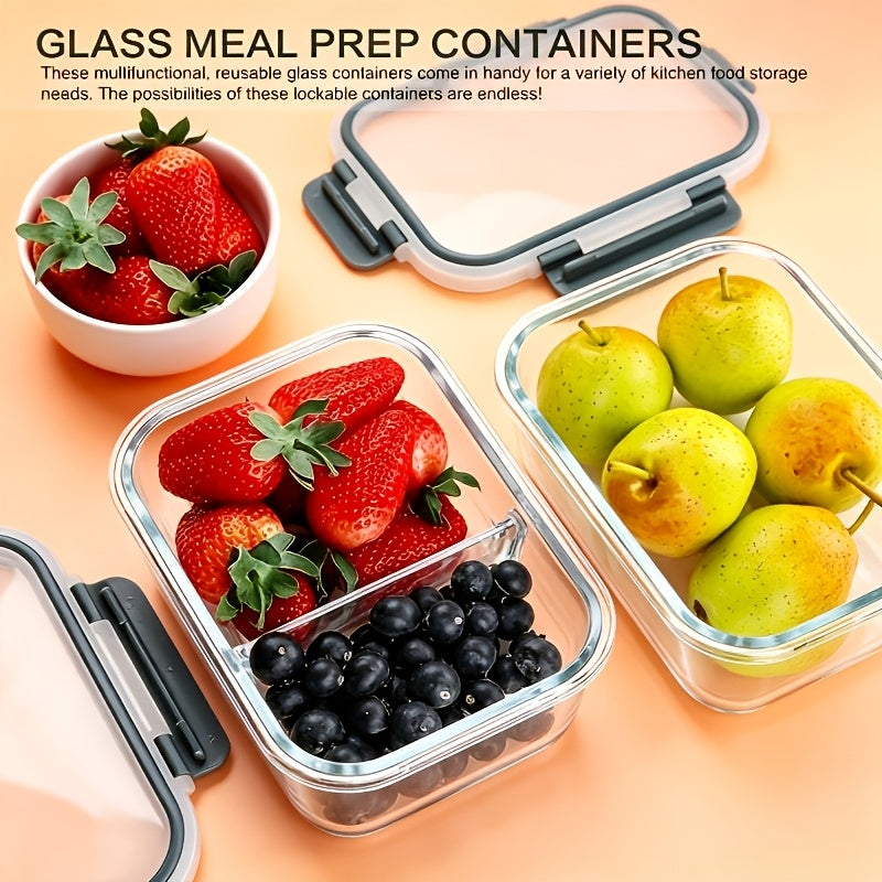 16-Piece Glass Food Storage Set with 8 Containers and 8 Matching Lids, Pink Ear-Buckle, Green or Black Ear-Clip Options for Lunch Portions and Picnic Meals