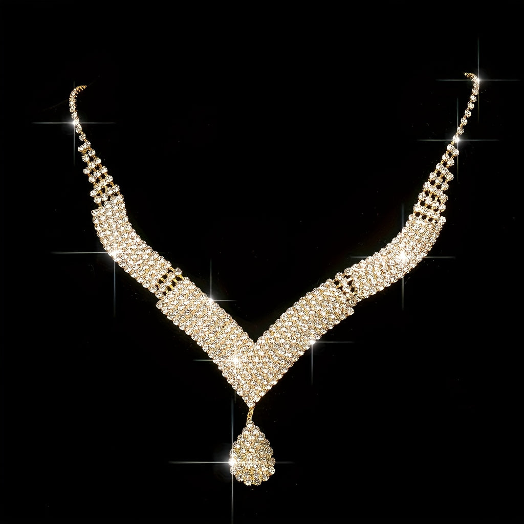 Evening Bag and Jewelry Set for Women, 4-Piece Sparkling Striped Handbag with Necklace, Earrings and Bracelet for Weddings, Bridesmaids and Formal Parties