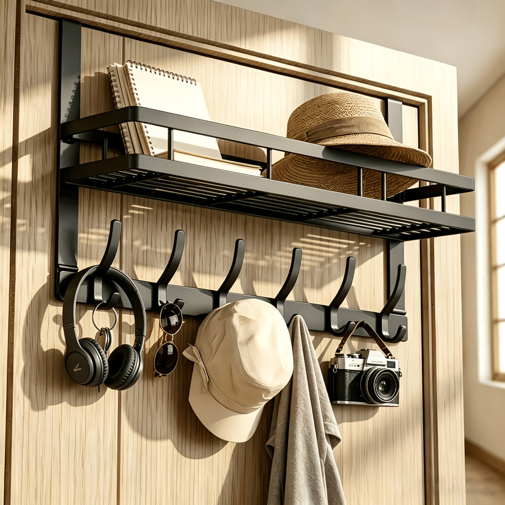 Black Wall-Mounted Coat Rack with 4-Hook, 6-Hook or Thickened 8-Hook Options for Entryway Clothing Organization and Everyday Hanging Storage
