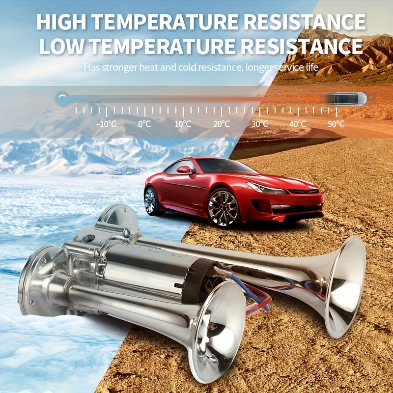 Double Tube Air Horn with Compressor and Mounting Bracket References, Listed Aluminum Alloy Vehicle Accessory in 24V Dual-Color or Silvery Options
