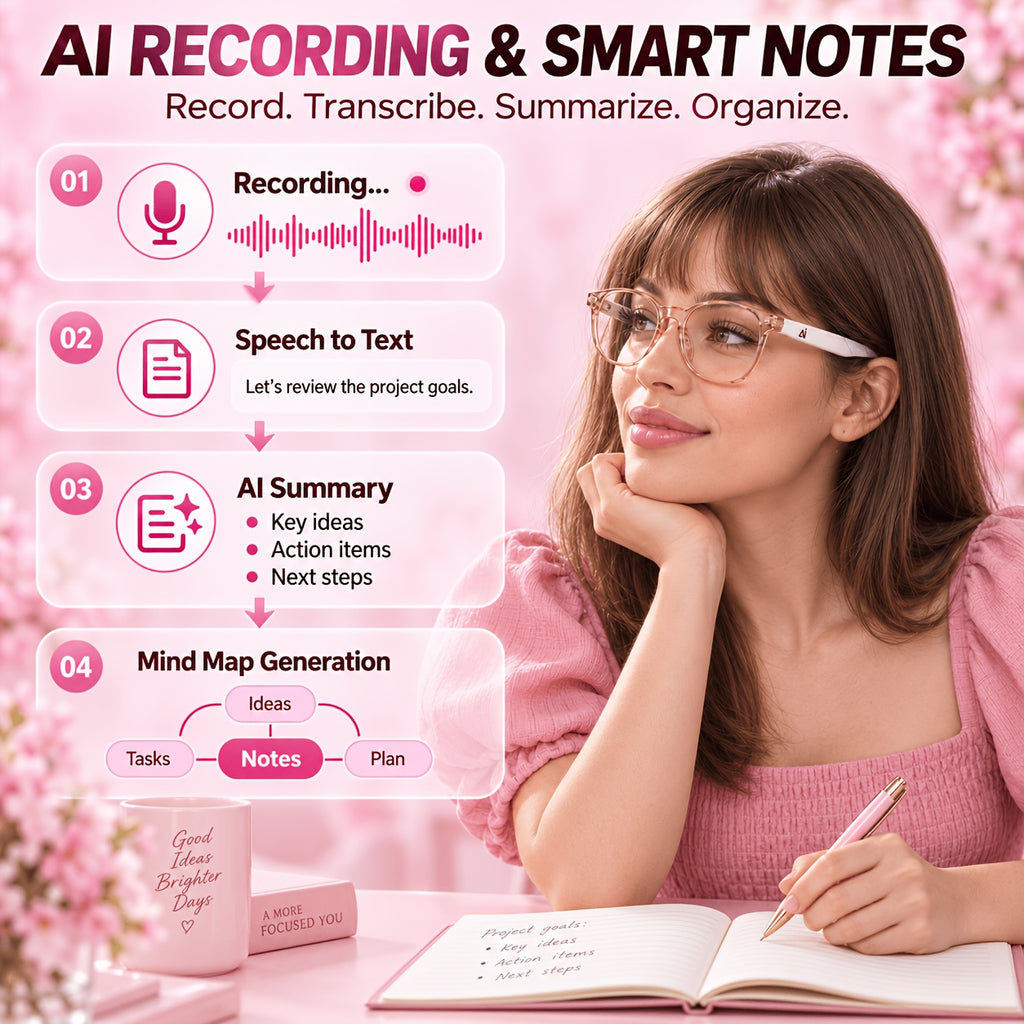 Smart Audio Translation Glasses with Built-In Microphone and Speaker, M09A, YX04 and Translucent Pink Options for Travel Conversations, Calls and Office Use