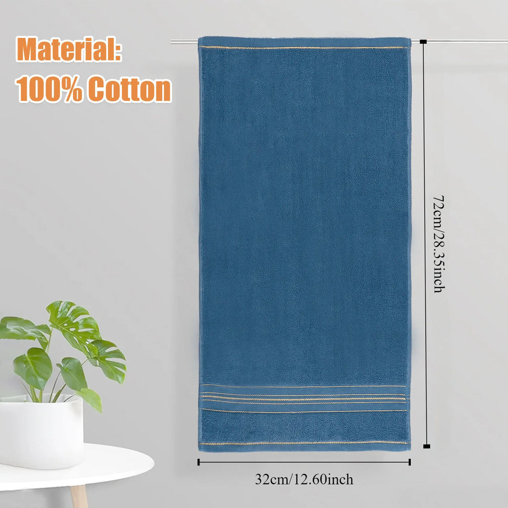 Cotton Hand Towel in Striped 100% Cotton, Single 28.35 x 12.6 Inch Bathroom Towel with Random-Color Hook and Beige, Blue or Khaki Options for Daily Hand Drying