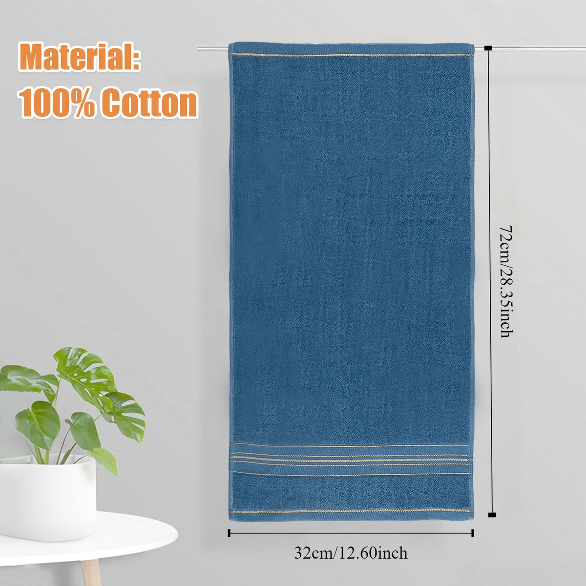 Cotton Hand Towel in Striped 100% Cotton, Single 28.35 x 12.6 Inch Bathroom Towel with Random-Color Hook and Beige, Blue or Khaki Options for Daily Hand Drying