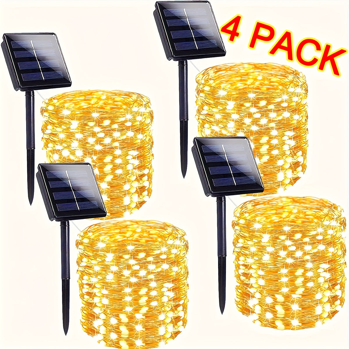 Four-Pack Solar String Lights with Listed 400 LEDs and 160ft Total Length, Eight-Mode Wording and Warm, White, Multicolor or Green Labels for Garden Decor
