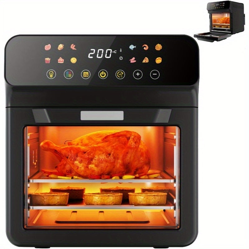 Countertop Air Fryer Oven Combo with LED Touchscreen and Viewing Window, Stainless Steel Convection Cooker for Roasting, Baking, Broiling and Reheating