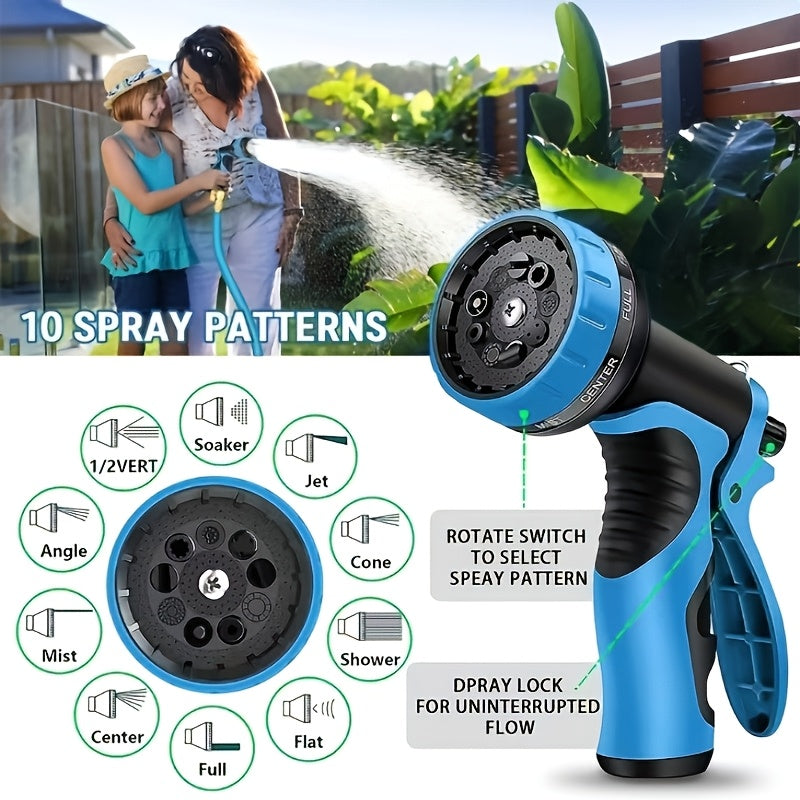 Non-Expandable Garden Hose with Listed Ten-Function Spray Nozzle, 10, 15, 50 or 100 Foot and Selected Kit Options for Yard Watering, Lawn Care and Vehicle Rinsing