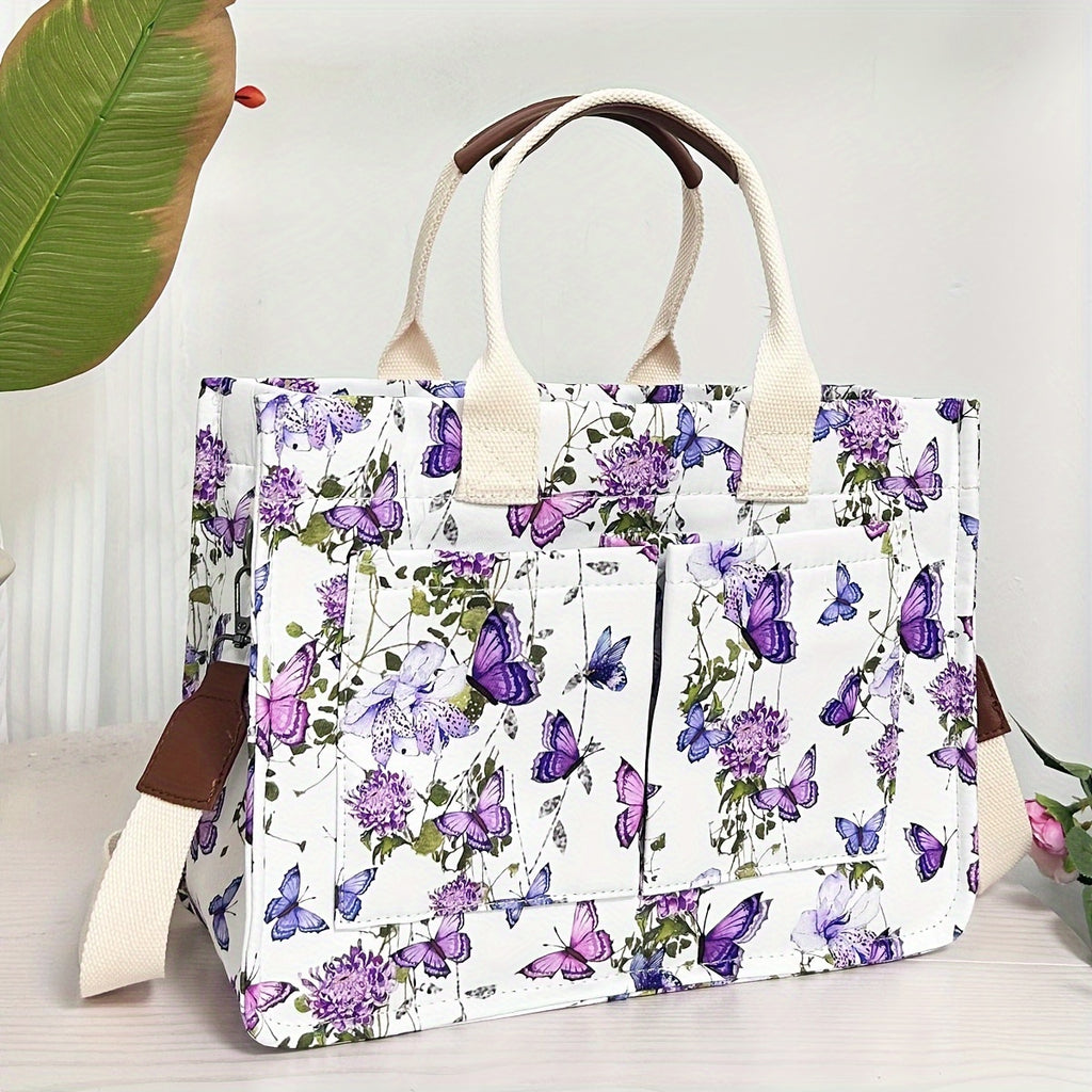 Butterfly Tote Bag for Women with Multi-Pocket Shoulder Satchel Design, Everyday Handbag for Work, Books and Travel in Four Color Options, Bag Only