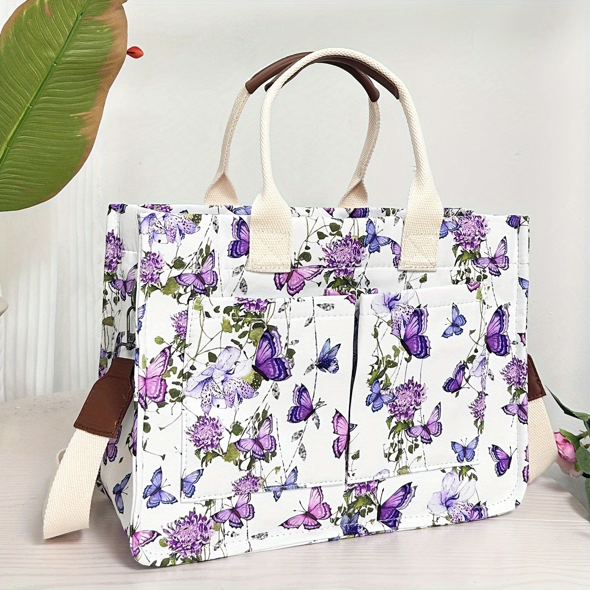 Butterfly Tote Bag for Women with Multi-Pocket Shoulder Satchel Design, Everyday Handbag for Work, Books and Travel in Four Color Options, Bag Only