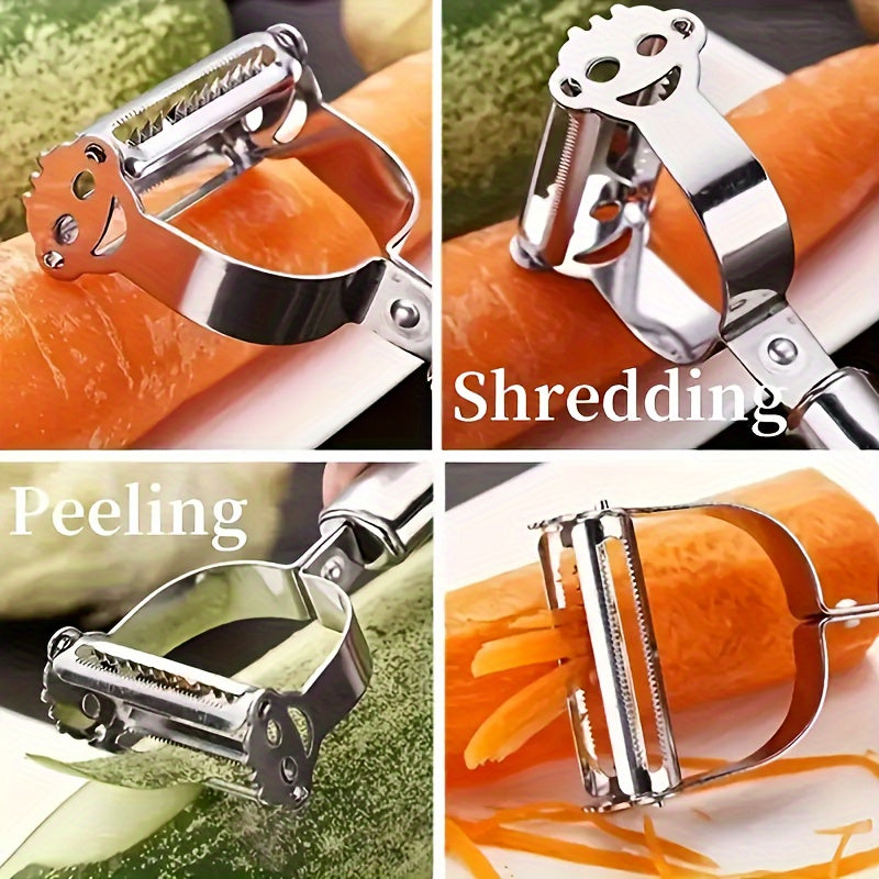 Julienne Vegetable Peeler in Silvery Stainless Steel, Single Manual Kitchen Tool for Potato Peeling, Fruit Preparation and Shredded Vegetable Garnishes