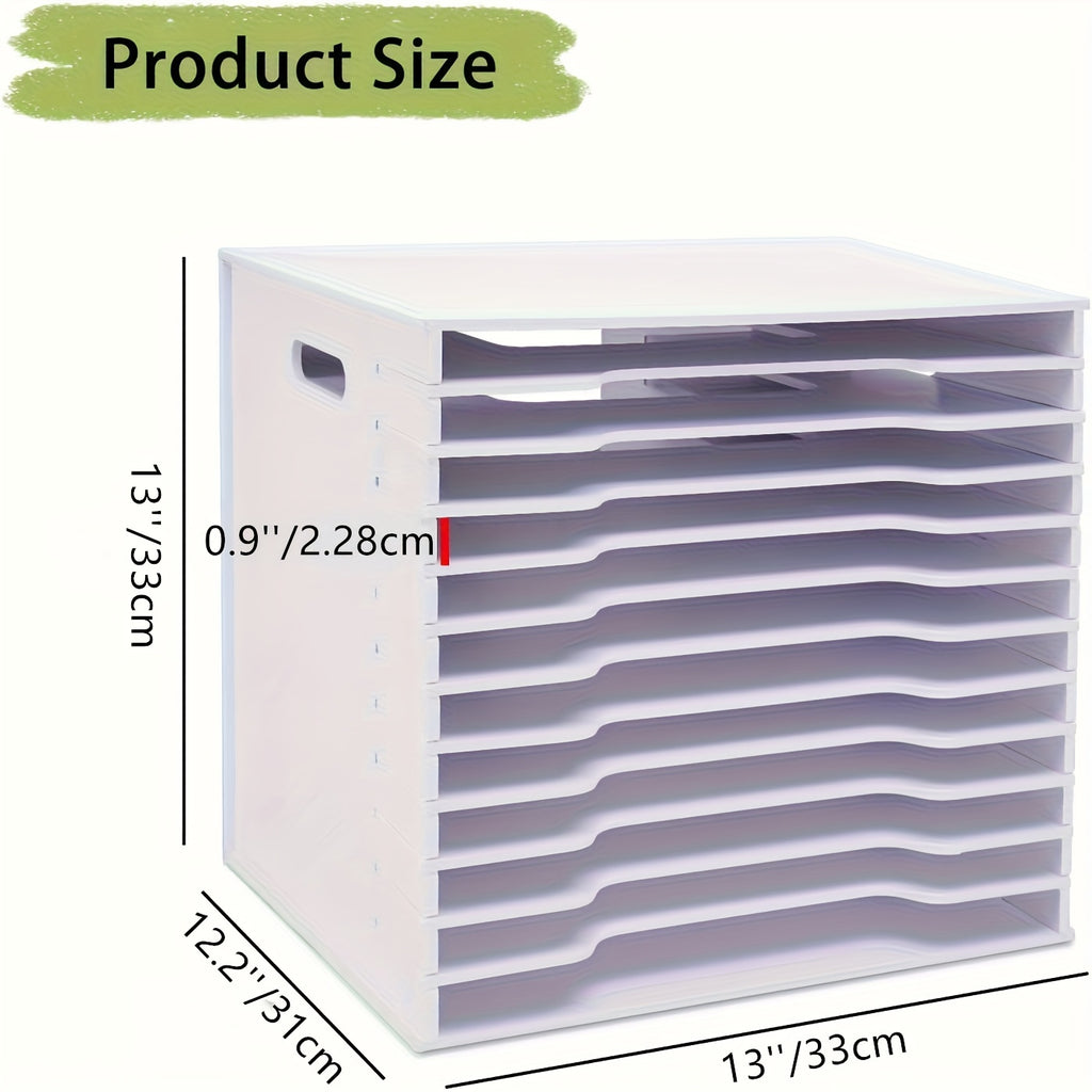 Scrapbook Paper Organizer with 12-Tier Desktop File Sorter Design, White 17.5 × 15.6-Inch Option for Home Office Paper Sorting and Craft Room Storage
