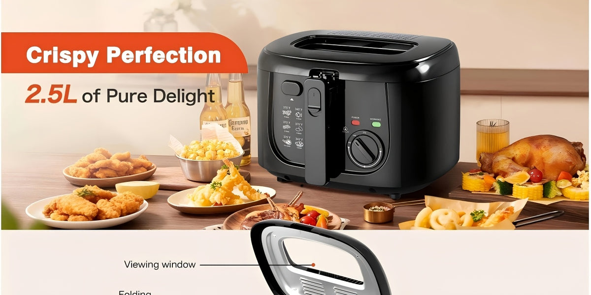 Adjustable Electric Deep Fryer with Listed 1500W Power and 84.54 Oz Capacity, Nonstick Basket, Viewing Window and Removable Lid in Black or White for Home Cooking