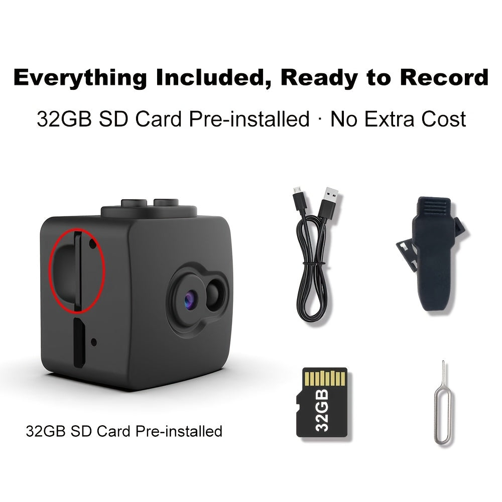 No-WiFi Recording Camera with Rechargeable Battery, Local SD Card Support up to 32GB and Loop Recording, Portable Q7-32G-1PCS Model for Home or Office