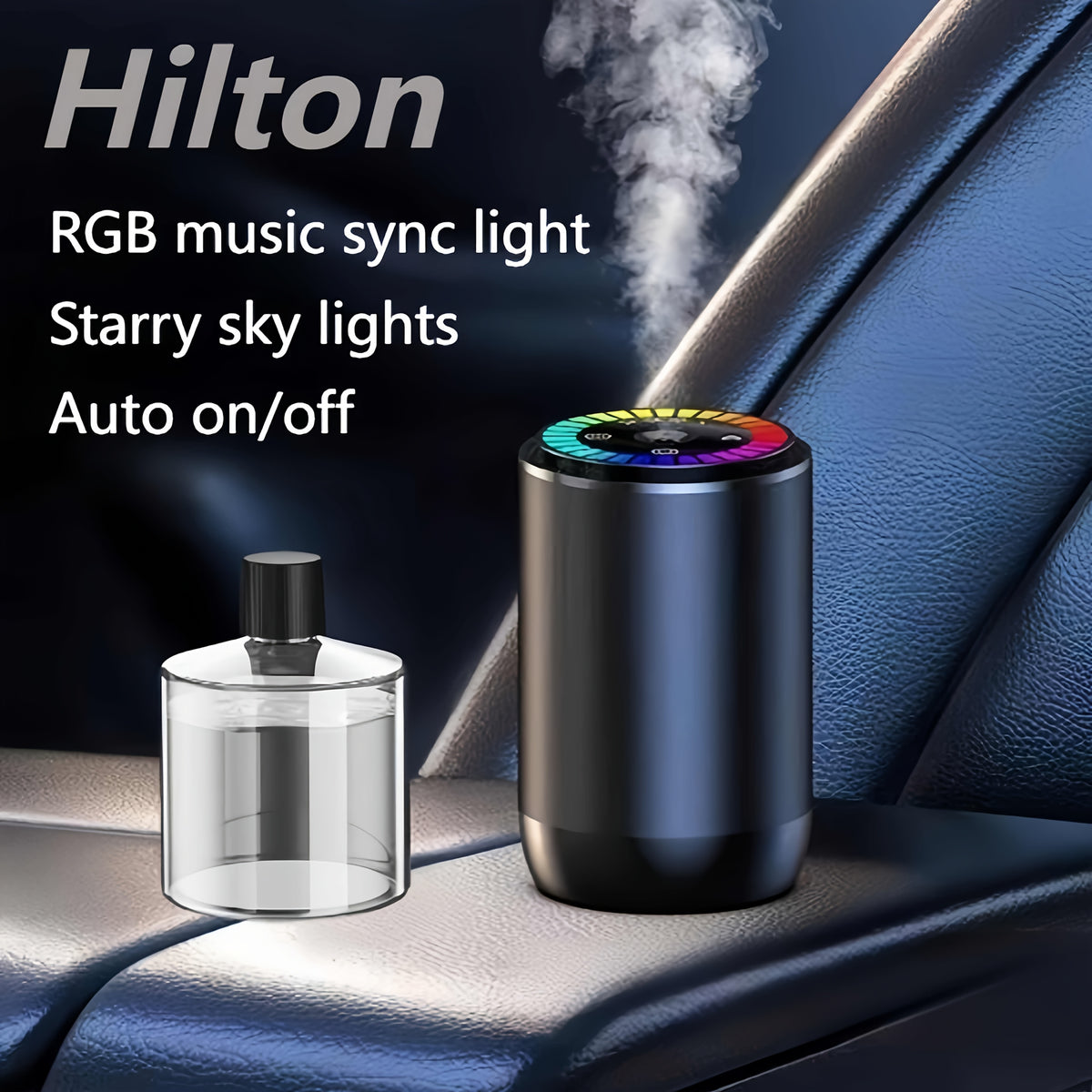 Starry Sky Car Fragrance Diffuser with Adjustable Scent Intensity and Dynamic Lights, One or Three Bottle Fragrance Options for Vehicle Interior Styling