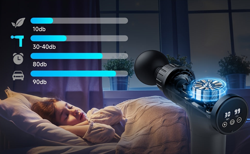 Rechargeable Percussion Massage Gun with 6 Massage Heads, LED Speed and Battery Display, Ergonomic Handheld Design and USB Charging Cable for Home and Gym