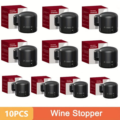 Wine and Champagne Bottle Stoppers in Black with Single Wine Stopper, Two-Pack, Ten-Pack and Set Options for Compatible Bottle Storage and Home Entertaining