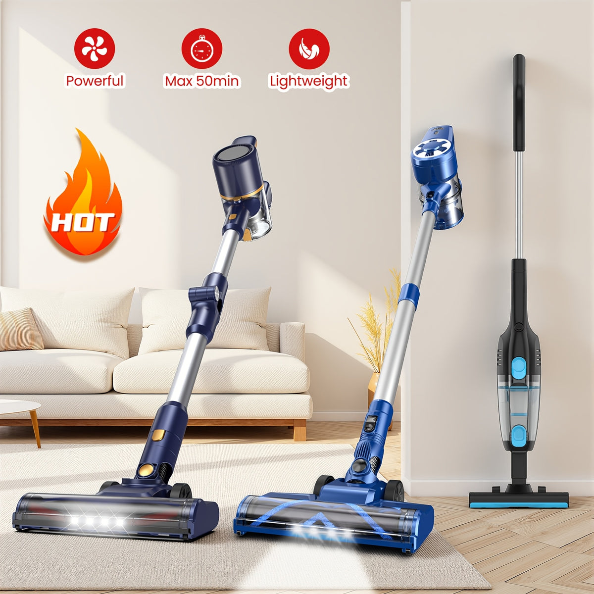 Cordless Vacuum Cleaner with 180° Foldable Tube, INSE Home Vacuum with LED Brush, Listed 45-Minute Runtime and 38.58oz Dust Cup for Hardwood and Pet Hair