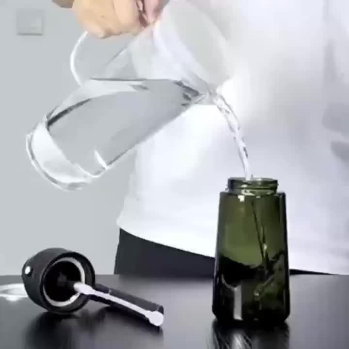 Olive Oil Sprayer and Dispenser Bottle, Listed 16 Oz Dark Green Glass with Black Cap and Six Stickers for Two-in-One Pouring and Cooking Oil Spray in Kitchen and BBQ Prep